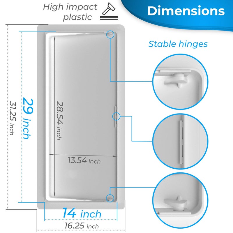 BOZZON Access Panel for Drywall - 14 x 29 inch - Wall Hole Cover - Access Door - Plumbing Access Panel for Drywall - Heavy Durable Plastic White - Image 2